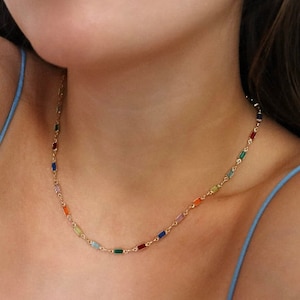 Multicolor Chain Necklace 18k Gold Filled Necklace Crystal Necklace Colorful Link Necklace Charm Necklace Crystal Bracelet image 2