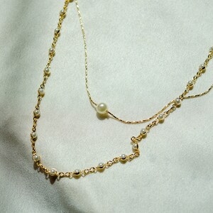 Double Layered Gold Pearl Necklace Set, Single Floating Pearl Necklace, Pearl Beaded Chain, Pearl Necklaces for Woman