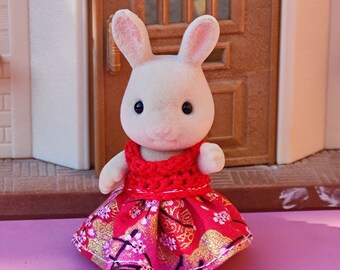 Sylvanian, calico kinderjurk gehaakt en stof