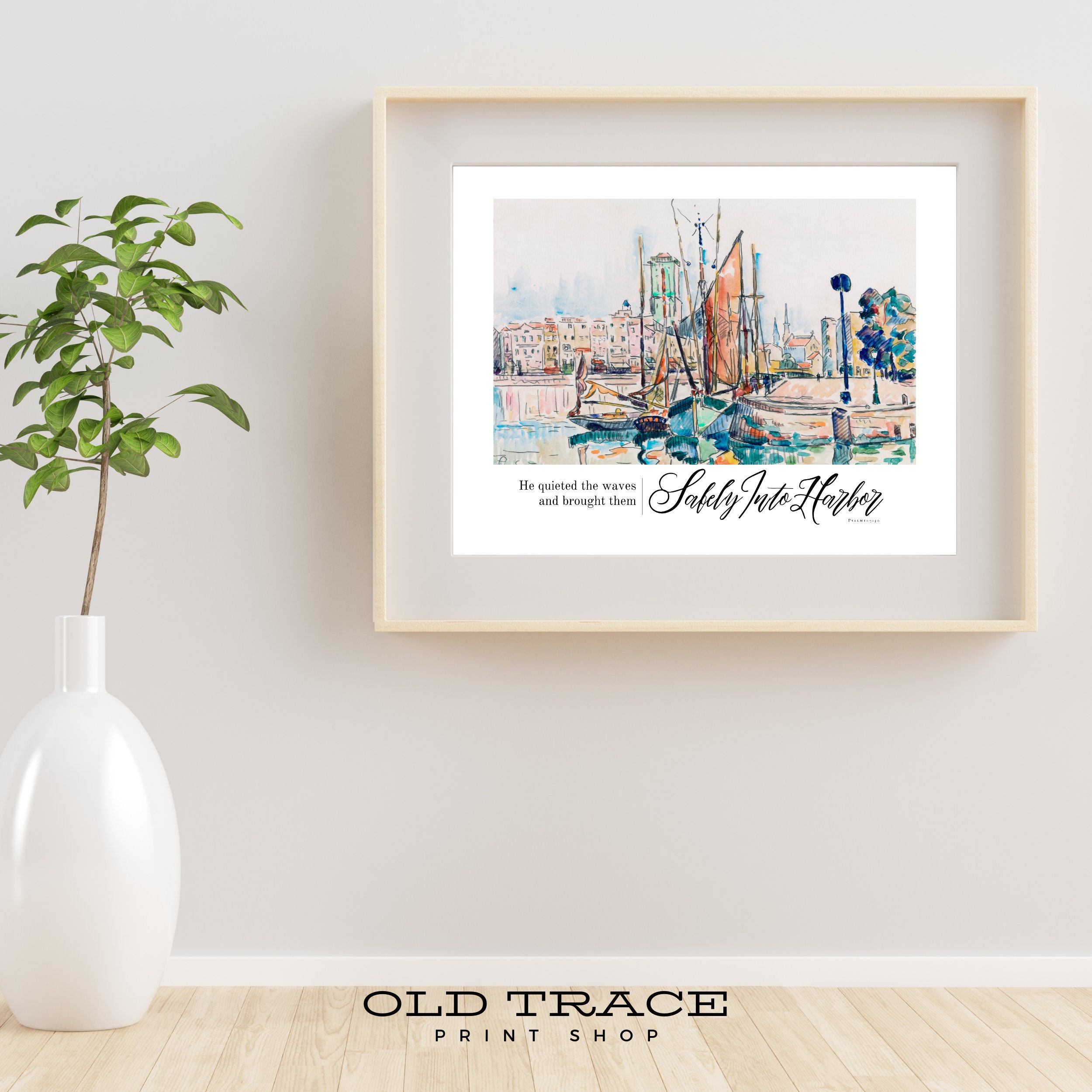 He Quieted Waves Psalm 107 Bible Verse Safe Harbor Boat Wall Art ...