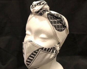 ethnic print headwrap with matching mask
