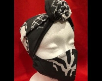 ethnic print headwrap and matching mask