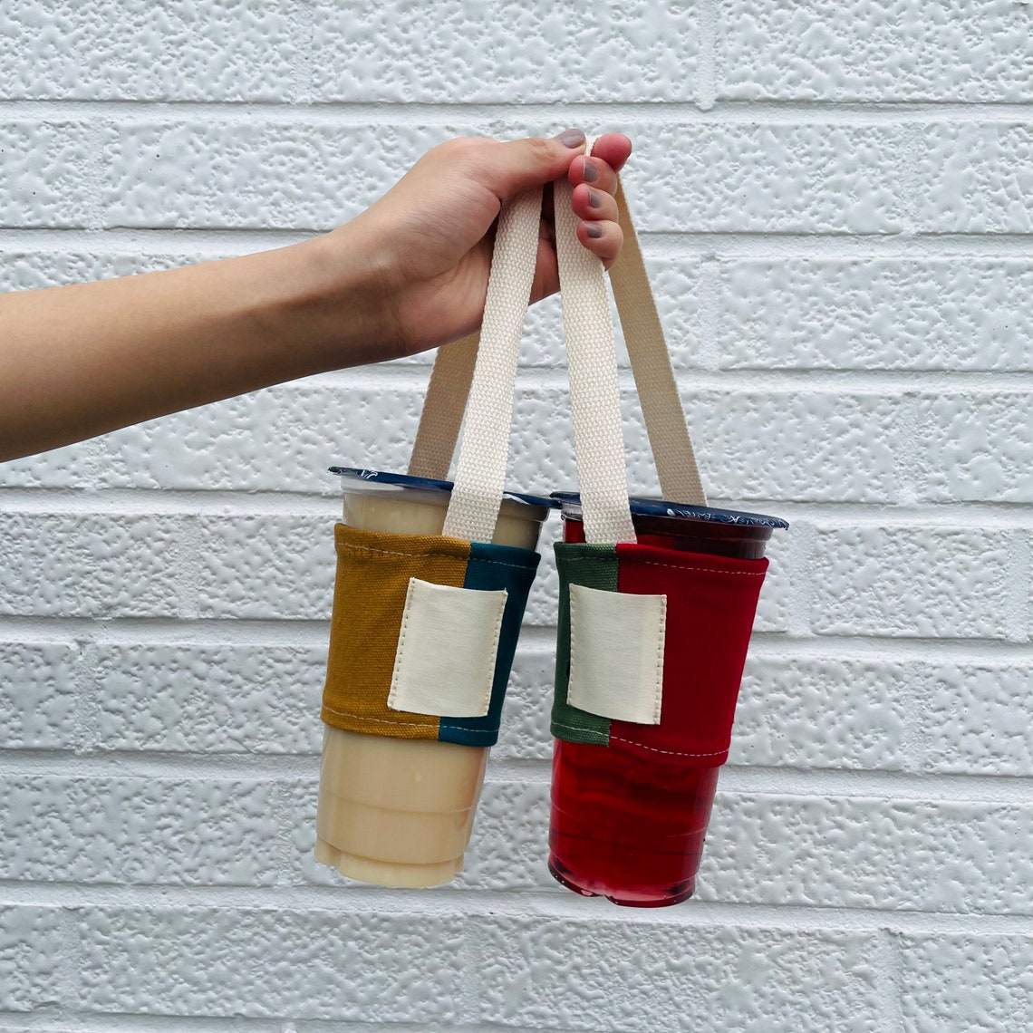 TwoColour Boba Bubble tea cup holder carrier with straw Etsy