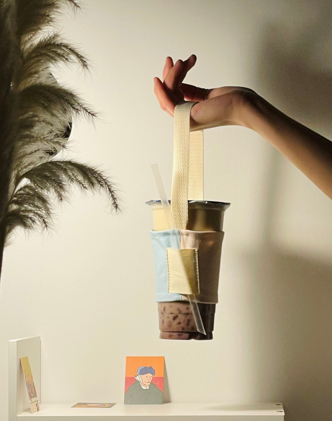 TwoColour Boba Bubble tea cup holder carrier with straw Etsy