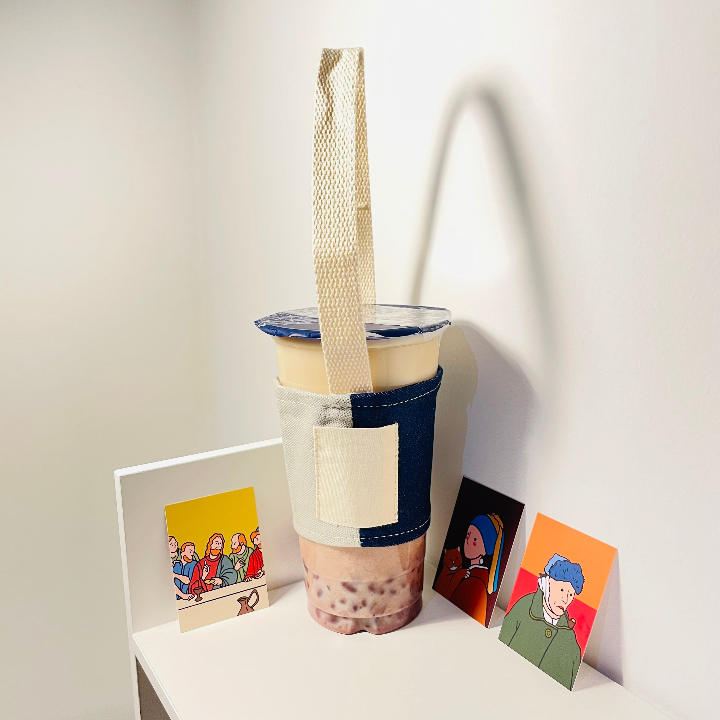 TwoColour Boba Bubble tea cup holder carrier with straw Etsy