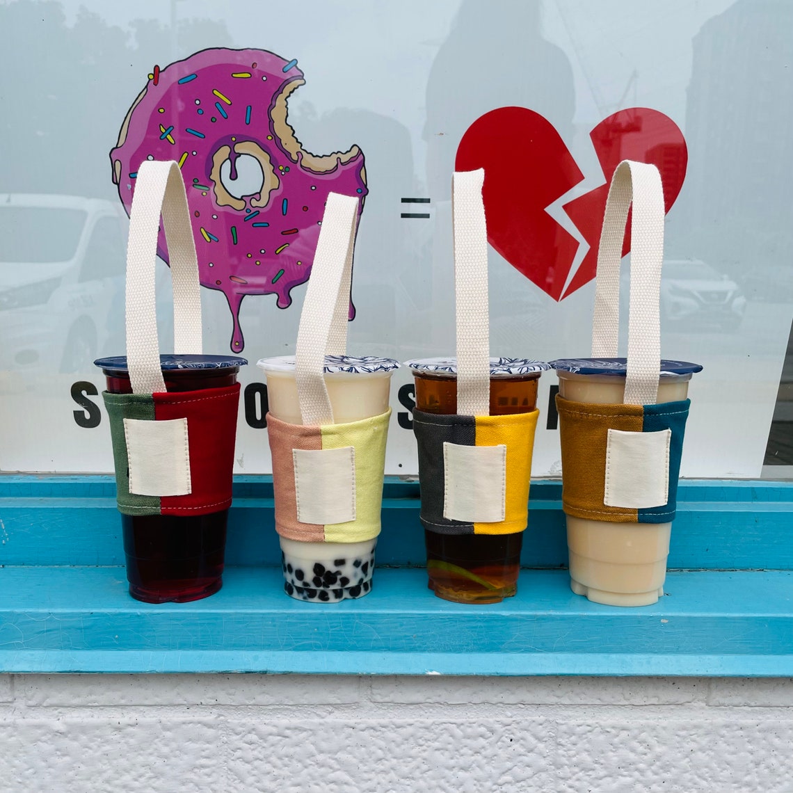 TwoColour Boba Bubble tea cup holder carrier with straw Etsy