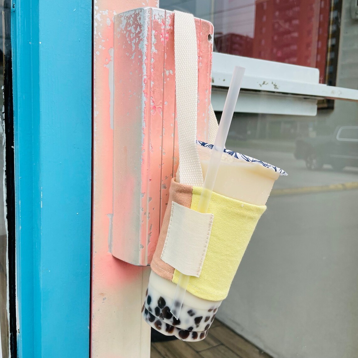 TwoColour Boba Bubble tea cup holder carrier with straw Etsy