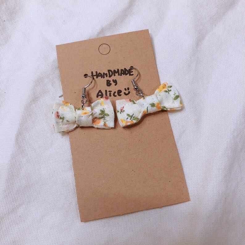 Wedding gifts Floral mini bow dangle earrings Gifts for her birthday gifts Jewellery Daily Handmade Fabric