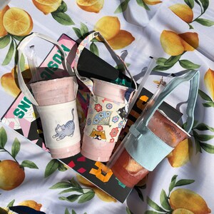 Bubble Boba tea cup holder carrier with straw pockets, sustainable portable foldable reusable, coffee cup, gift for mom