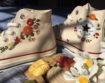 Stars and Flowers Embroidered Converse - Etsy