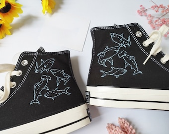 Embroidered Converse/Custom Converse/Converse Chuck Taylor 1970s Converse Dolphin Embroidery Shoes/Custom Shark