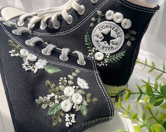 Embroidered converse/Converse Custom Flower Embroidery /Bridal Converse/ Custom Converse Chuck Taylor 1970s Embroidery Logo/Wedding Converse