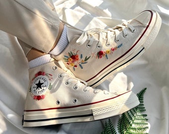 Embroidered converse/Bridal Converse/Converse Custom Flower Embroidery/Wedding Converse/Custom Converse Chuck Taylor 1970s Embroidery Logo