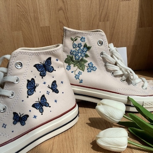 Embroidered Converse/Converse High Tops Blue Butterfly And Flowers/Embroidered Sneakers/Flower Converse/Mommy And Me Outfits