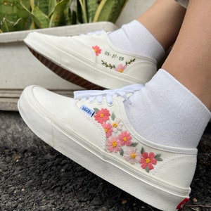 Bridal Shoes/Custom Vans Shoes/Embroidered Flowers Shoes/Embroidered Vans Sweet Brilliant Flower Garden/Gift For Her