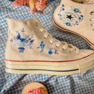 Embroidered Converse/Wedding Converse/ Custom Flower Embroidery/ Wedding Converse Shoes/ Custom Converse Chuck Taylor 1970s Embroidery Logo