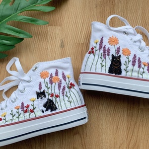 Embroidered Converse, Custom Pet, Flower Converse, Custom Converse Sweet Cat And Flower Garden, Converse High Tops, Mommy And Me Outfits