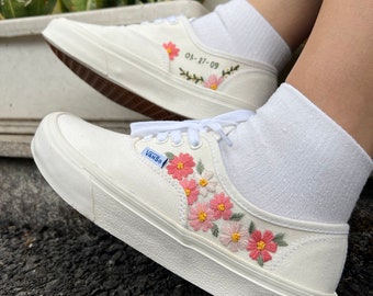 Bridal Shoes/Custom Vans Shoes/Embroidered Flowers Shoes/Embroidered Vans Sweet Brilliant Flower Garden/Gift For Her