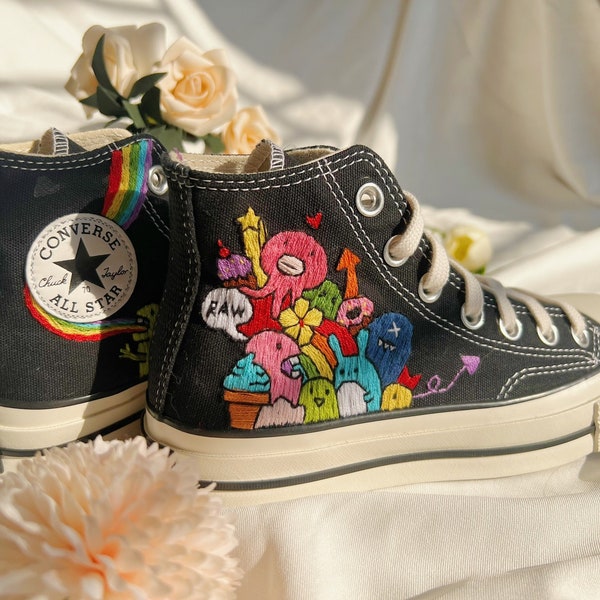 Converse High Tops/Embroidered Converse/Dinosaur Shoes/Embroidered Shoes/Custom Cartoon Embroidery Converse