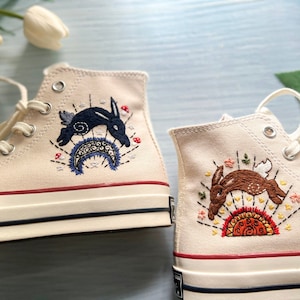 Embroidered converse/ Converse Custom Rabbit Embroidery / Wedding Converse Shoes/ Custom Converse Chuck Taylor 1970s Embroidery Logo