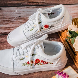 Whimsical Red Roses on Black Old Skool Vans Shoes Women s and Men s Custom Vans Sneakers Etsy UK