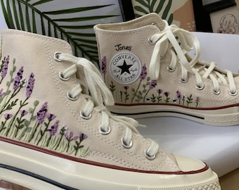 Converse bordados/Converse con flores/Converse con bordado lavanda personalizado/Converse de caña alta con bordado floral/Logotipo personalizado