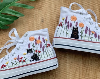 刺繍入りコンバース、カスタムペット、フラワーコンバース、カスタムコンバース スウィートキャット＆フラワーガーデン、コンバース ハイカット、ママと娘のコーディネート