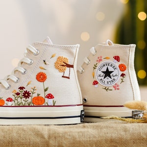 Custom Embroidered Converse Taylor 1970s, Garden Flower Embroidered Shoes Custom, Dandelion Embroidered Sneakers Custom , Gifts For Her