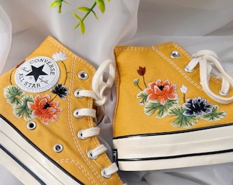 Embroidered converse/ Converse Custom Lotus Flower Embroidery /Converse High Tops/Custom Converse Chuck Taylor 1970s Embroidery Logo