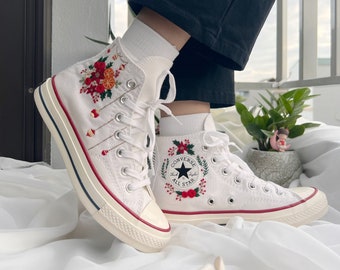 Embroidered Converse/Christmas Shoes Chuck Taylor 1970s Christmas Bouquet/Pine Tree Embroidery/Converse Embroidered Flowers Christmas