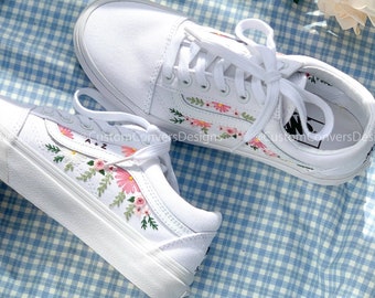 Wedding Vans/Custom Wedding Shoes/Embroidered Pastel Roses Vans/Hand Embroidered/Vans Sneakers/Vans Old Skool/Wedding Gifts