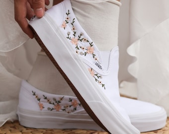 Custom Embroidered Vans Shoes, Bridal Flowers Embroidered Sneakers