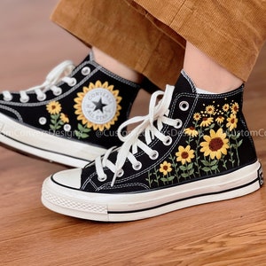 Floral Converse/ Embroidered converse/ Converse High Tops The Hill Of Brilliant Sunflowers/ Embroidered Sneakers Logo Big Sunflower
