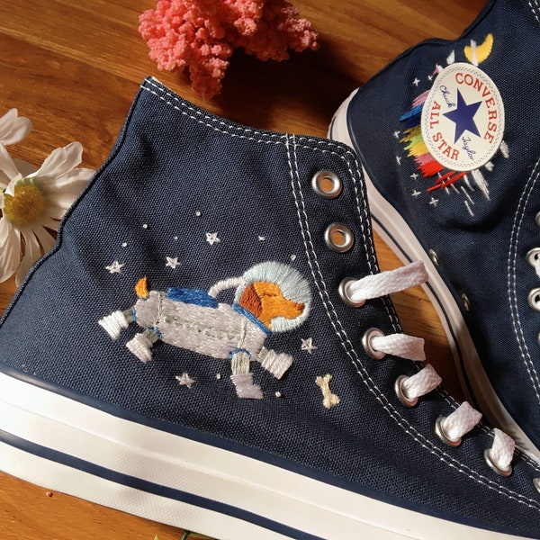 Embroidered Converse/Converse High Tops Planet Dog/Custom Converse Universe And Stars Embroidery/Mommy And Me Outfits