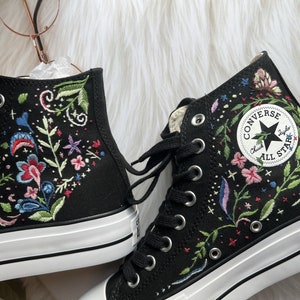 Embroidered Converse/Embroidered Sneakers Fairy Flower Garden/Custom Platform Converse/Flower Converse/Converse Flower Night