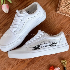 Custom Wedding Vans/Custom Vans Shoes/Embroidered Vans Personalize Your Name And Wedding Date/Custom Vans Slip On/Custom Sneakers