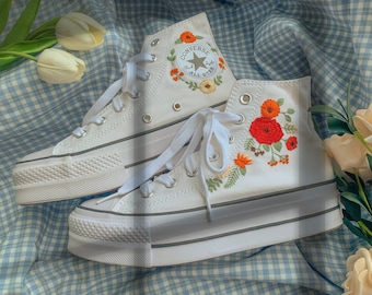 Embroidered converse/ Custom Converse Platform /Converse Custom Flower Embroidery / Wedding Converse Shoes/ Custom Converse/ Embroidery Logo