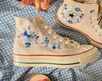 Embroidered Converse/Wedding Converse/ Custom Flower Embroidery/ Wedding Converse Shoes/ Custom Converse Chuck Taylor 1970s Embroidery Logo