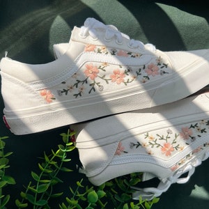 Wedding Shoes/ Embroidered Sneakers/Custom Vans Shoes/ Embroidered Shoes/ Embroidered Vans Sweet Light Pink Flower Garden