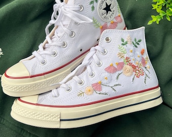 custom embroidered converse wedding flowers, Bridal Converse, Custom Logo Converse 1970s , Personalized Wedding, Mommy And Me Outfits