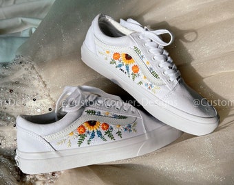 personalized vans/Custom Vans Sunflower/Embroidered Vans Colorful Flower Garden/Custom Vans Slip On/Custom Sunflower/Sunflower Gifts/Gifts