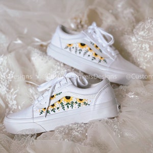 Custom Vans/Custom Sneakers Sunflower/Embroidered Vans Colorful Sunflower Garden/Custom Vans Old Skool/Custom Sunflower/Sunflower Gifts