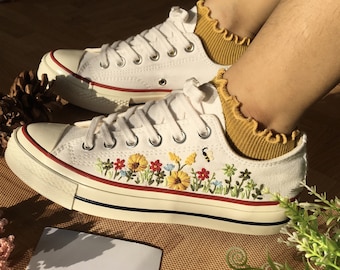 Embroidered Converse/Flower Converse/Converse LOW Tops/Converse Embroidered Flower Garden for Bride/Wedding Gift