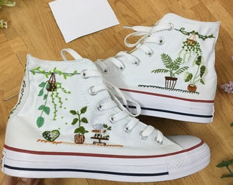 Converse bordados/Converse Hi Tops/Macetas bordadas personalizadas para jardín/Converse con jardines personalizados bordados/Converse con nombre personalizado
