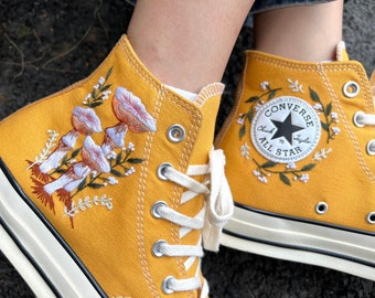 Converse High Tops/Mushroom Converse/Converse Embroidered Magic Mushroom Cluster/Floral Converse/Custom Logo Flower/Birth Month Flower