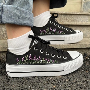 Embroidered Converse/Custom Flower/ Embroidered Low Platform Converse Lavender/Lavender Garden Embroidery/Gift For Her