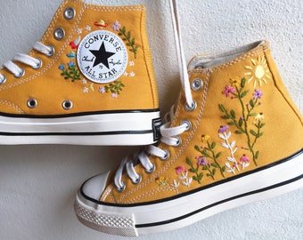 Embroidered Converse/Custom Converse Chuck Taylor 1970s/Converse High Tops Sweet Flower Forest/Embroidered Sneakers Planets,Stars/Best Gifts
