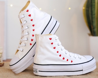 Custom Embroidered Heart Converse Platform Heart Embroidered Shoes Love Embroidered Converse High Tops Sneakers Valentines Gifts