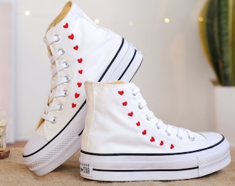 Custom Embroidered Heart Converse Platform,Heart Embroidered Shoes, Love Embroidered Converse High Tops Sneakers, Valentines Gifts