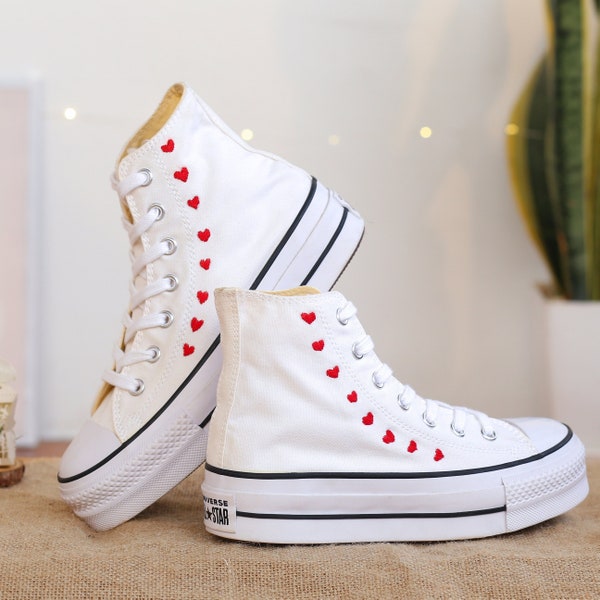 Custom Embroidered Heart Converse Platform,Heart Embroidered Shoes, Love Embroidered Converse High Tops Sneakers, Valentines Gifts